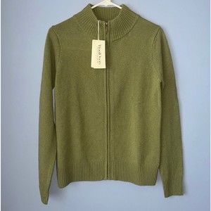 Woolovers Lambswool Fitted Zip Up Cardigan Soft Olive Green Small